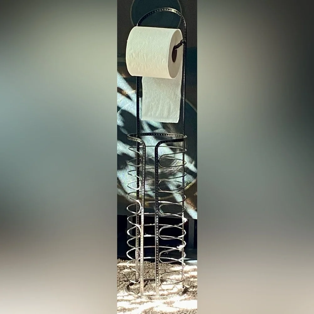 Black Metal Toilet Paper Tower- 28” Tall, Holds 4 Full TP Rolls, +One Hanging-up